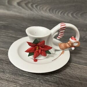 The Night Before Christmas Porcelain Candle Holder Mouse Vintage W/box No Candle